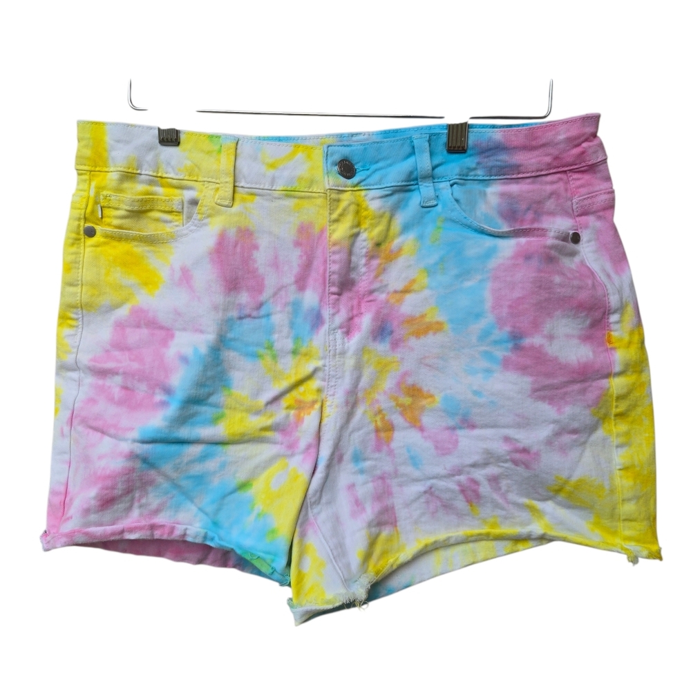Judy Blue Tie Dye Cut Off Jean Shorts‎ Size 1XL Denim Pink Blue Yellow
